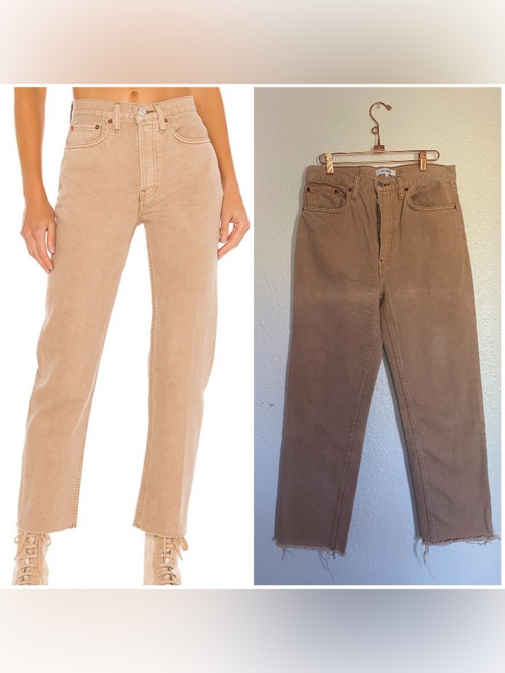 RE/DONE revolve Originals 70s Stove Pipe in Washed Khaki High waist denim jeans